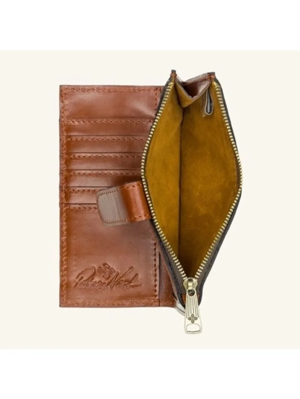 Patricia Nash Apricot Blossom Nazari Bi-Fold RFID Leather Floral Wallet Tan